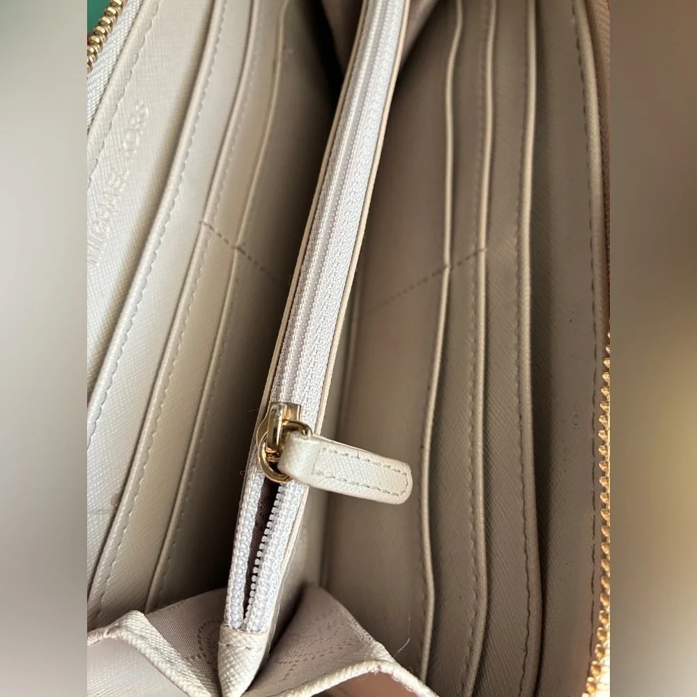 Michael Kors Silver Snake-Print Zip Wallet with Gold Plate